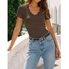 image:imageZESICA Womens Summer Short Sleeve Lace V Neck Tops Fitted Cute Work ShirtsCoffee
