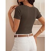 image:imageZESICA Womens Summer Short Sleeve Lace V Neck Tops Fitted Cute Work ShirtsCoffee