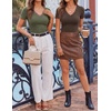 image:imageZESICA Womens Summer Short Sleeve Lace V Neck Tops Fitted Cute Work ShirtsCoffee