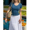image:imageZESICA Womens Summer Short Sleeve Lace V Neck Tops Fitted Cute Work ShirtsDusty Blue