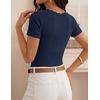 image:imageZESICA Womens Summer Short Sleeve Lace V Neck Tops Fitted Cute Work ShirtsNavy