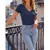 image:imageZESICA Womens Summer Short Sleeve Lace V Neck Tops Fitted Cute Work ShirtsNavy