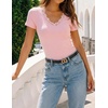 image:imageZESICA Womens Summer Short Sleeve Lace V Neck Tops Fitted Cute Work ShirtsPink
