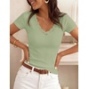 image:imageZESICA Womens Summer Short Sleeve Lace V Neck Tops Fitted Cute Work ShirtsSage