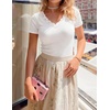 image:imageZESICA Womens Summer Short Sleeve Lace V Neck Tops Fitted Cute Work ShirtsWhite