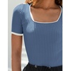 image:imageZESICA Womens Summer Short Sleeve Square Neck Business TopsDustyblue