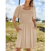 image:imageZESICA Womens Summer Short Sleeve Square Neck Smocked Mini DressApricot