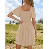 image:imageZESICA Womens Summer Short Sleeve Square Neck Smocked Mini DressApricot