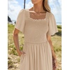 image:imageZESICA Womens Summer Short Sleeve Square Neck Smocked Mini DressApricot