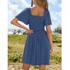 image:imageZESICA Womens Summer Short Sleeve Square Neck Smocked Mini DressDustyblue