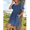 image:imageZESICA Womens Summer Short Sleeve Square Neck Smocked Mini DressDustyblue