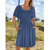 image:imageZESICA Womens Summer Short Sleeve Square Neck Smocked Mini DressDustyblue