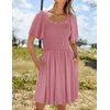 image:imageZESICA Womens Summer Short Sleeve Square Neck Smocked Mini DressPink