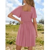 image:imageZESICA Womens Summer Short Sleeve Square Neck Smocked Mini DressPink