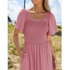 image:imageZESICA Womens Summer Short Sleeve Square Neck Smocked Mini DressPink
