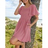 image:imageZESICA Womens Summer Short Sleeve Square Neck Smocked Mini DressPink