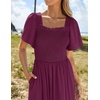 image:imageZESICA Womens Summer Short Sleeve Square Neck Smocked Mini DressPlum