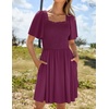 image:imageZESICA Womens Summer Short Sleeve Square Neck Smocked Mini DressPlum