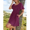 image:imageZESICA Womens Summer Short Sleeve Square Neck Smocked Mini DressPlum