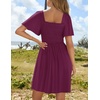 image:imageZESICA Womens Summer Short Sleeve Square Neck Smocked Mini DressPlum