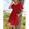 image:imageZESICA Womens Summer Short Sleeve Square Neck Smocked Mini DressRed