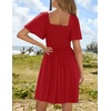 image:imageZESICA Womens Summer Short Sleeve Square Neck Smocked Mini DressRed