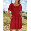 image:imageZESICA Womens Summer Short Sleeve Square Neck Smocked Mini DressRed