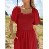 image:imageZESICA Womens Summer Short Sleeve Square Neck Smocked Mini DressRed