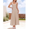 image:imageZESICA Womens Summer Sleeveless Striped Vacation Midi DressOatmeal