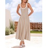 image:imageZESICA Womens Summer Sleeveless Striped Vacation Midi DressOatmeal