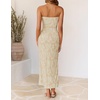 image:imageZESICA Womens Summer Strapless Floral Bodycon Ruched Slit Maxi Formal DressApricot