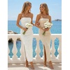 image:imageZESICA Womens Summer Strapless Floral Bodycon Ruched Slit Maxi Formal DressApricot