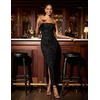image:imageZESICA Womens Summer Strapless Floral Bodycon Ruched Slit Maxi Formal DressBlack