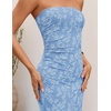 image:imageZESICA Womens Summer Strapless Floral Bodycon Ruched Slit Maxi Formal DressBlue