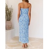 image:imageZESICA Womens Summer Strapless Floral Bodycon Ruched Slit Maxi Formal DressBlue