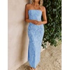 image:imageZESICA Womens Summer Strapless Floral Bodycon Ruched Slit Maxi Formal DressBlue
