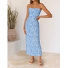 image:imageZESICA Womens Summer Strapless Floral Bodycon Ruched Slit Maxi Formal DressBlue