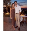 image:imageZESICA Womens Summer Strapless Floral Bodycon Ruched Slit Maxi Formal DressChocolate