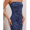 image:imageZESICA Womens Summer Strapless Floral Bodycon Ruched Slit Maxi Formal DressDark Blue