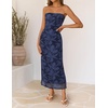image:imageZESICA Womens Summer Strapless Floral Bodycon Ruched Slit Maxi Formal DressDark Blue