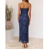 image:imageZESICA Womens Summer Strapless Floral Bodycon Ruched Slit Maxi Formal DressDark Blue
