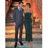 image:imageZESICA Womens Summer Strapless Floral Bodycon Ruched Slit Maxi Formal DressDark Green