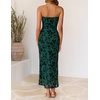 image:imageZESICA Womens Summer Strapless Floral Bodycon Ruched Slit Maxi Formal DressDark Green