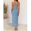 image:imageZESICA Womens Summer Strapless Floral Bodycon Ruched Slit Maxi Formal DressDusty Blue