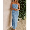 image:imageZESICA Womens Summer Strapless Floral Bodycon Ruched Slit Maxi Formal DressDusty Blue