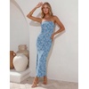 image:imageZESICA Womens Summer Strapless Floral Bodycon Ruched Slit Maxi Formal DressDusty Blue