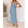 image:imageZESICA Womens Summer Strapless Floral Bodycon Ruched Slit Maxi Formal DressDusty Blue