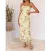 image:imageZESICA Womens Summer Strapless Floral Bodycon Ruched Slit Maxi Formal DressFloral Yellow