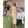 image:imageZESICA Womens Summer Strapless Floral Bodycon Ruched Slit Maxi Formal DressFloral Yellow