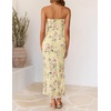 image:imageZESICA Womens Summer Strapless Floral Bodycon Ruched Slit Maxi Formal DressFloral Yellow